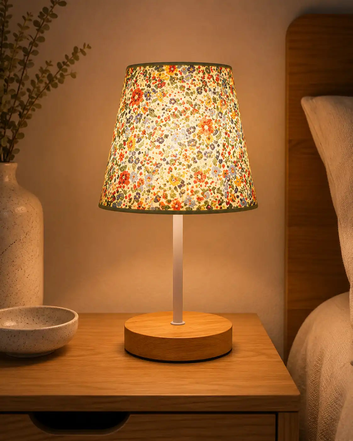Pleated Shade LED Bedside Lamp – Multicolor with Remote Control