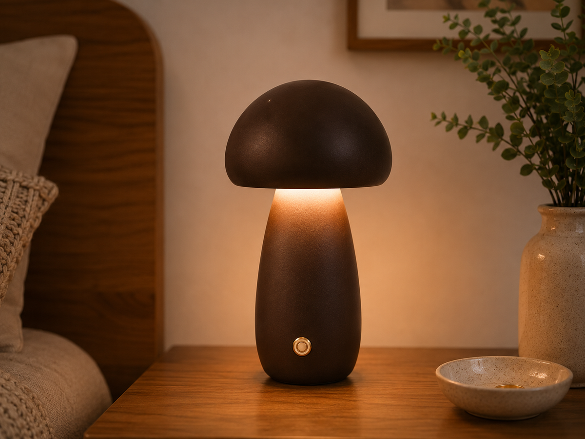 LED Mushroom Bedside Lamp – Touch-controlled, rechargeable, and cordless