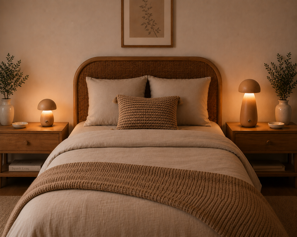 LED Mushroom Bedside Lamp – Touch-controlled, rechargeable, and cordless