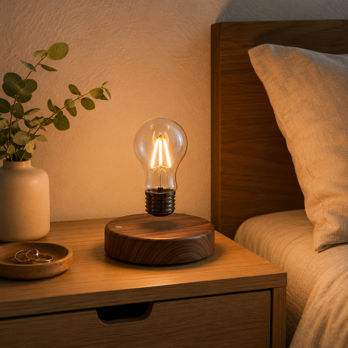 Lampe de chevet à lévitation magnétique – Ampoule LED flottante effet bois