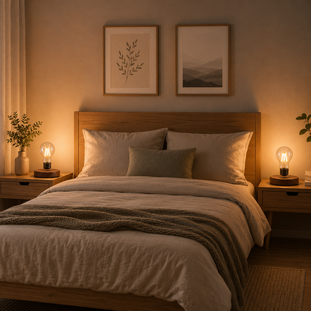 Lampe de chevet à lévitation magnétique – Ampoule LED flottante effet bois