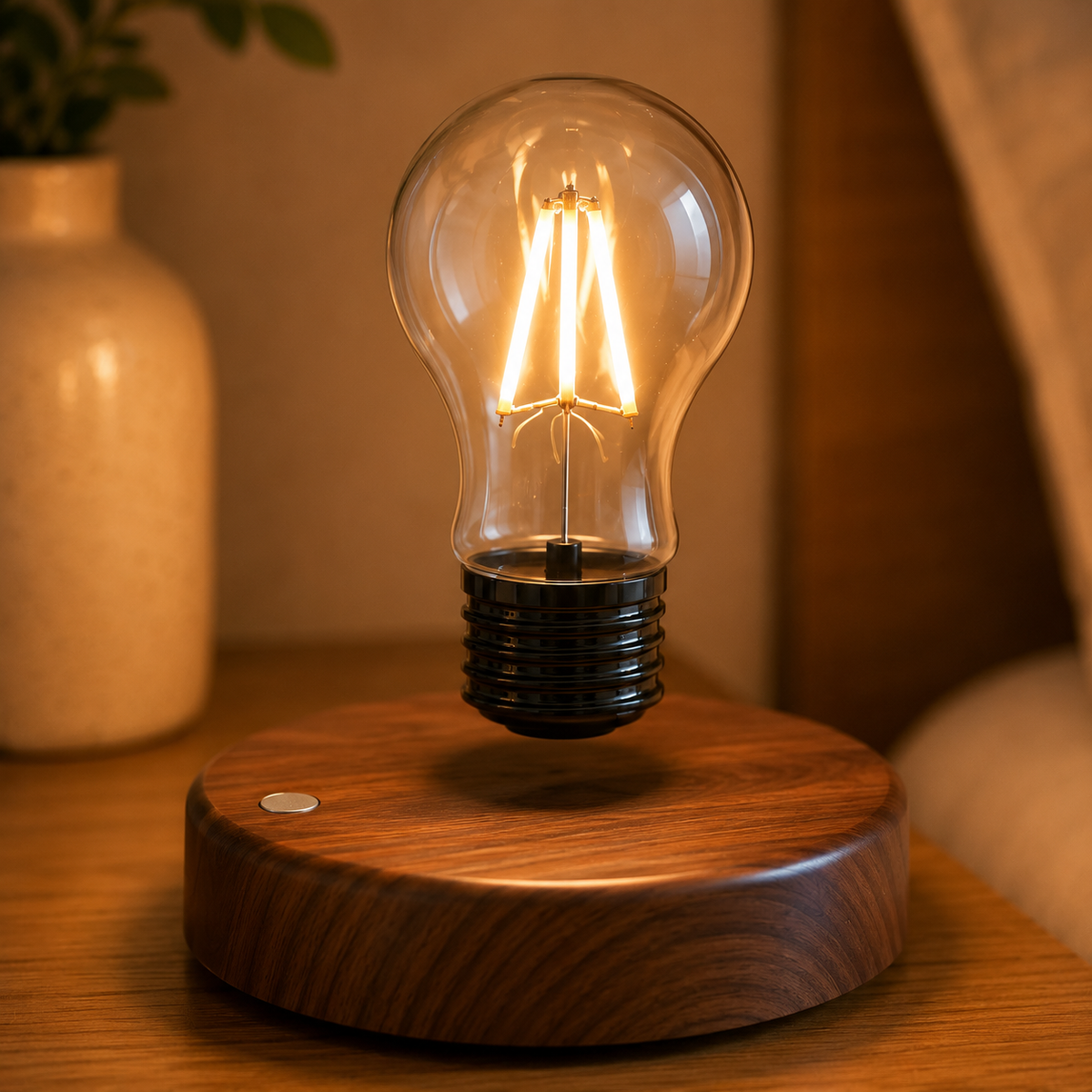 Lampe de chevet à lévitation magnétique – Ampoule LED flottante effet bois