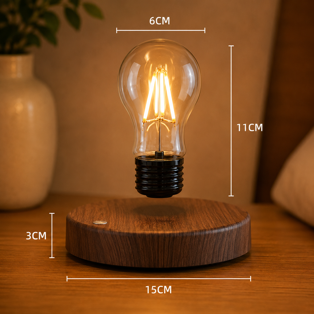 Lampe de chevet à lévitation magnétique – Ampoule LED flottante effet bois