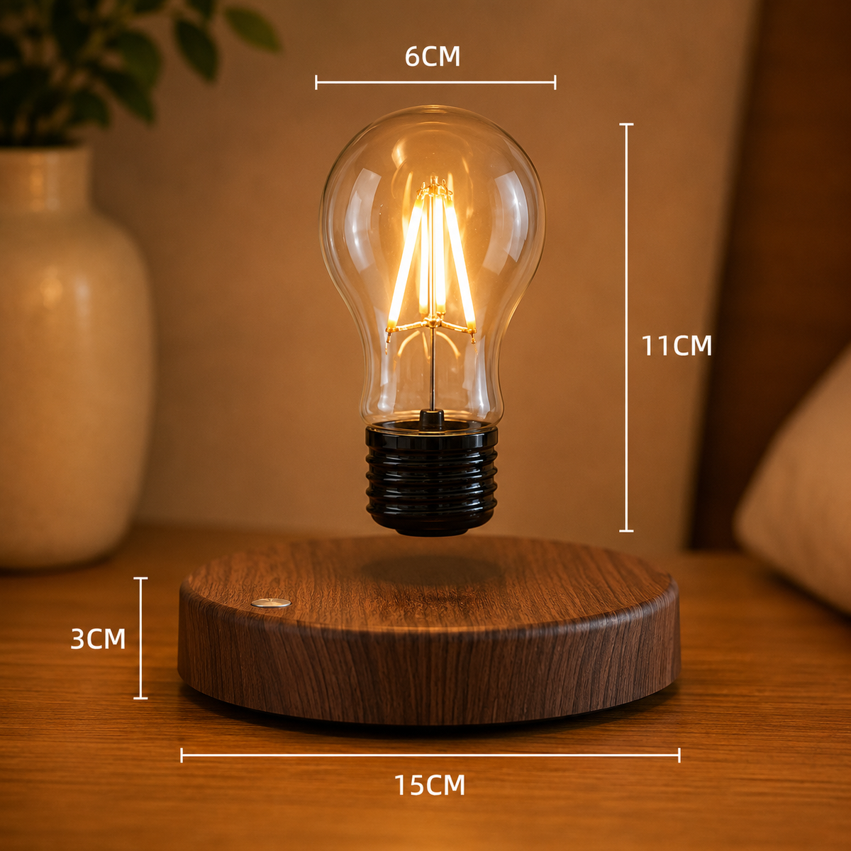 Lampe de chevet à lévitation magnétique – Ampoule LED flottante effet bois
