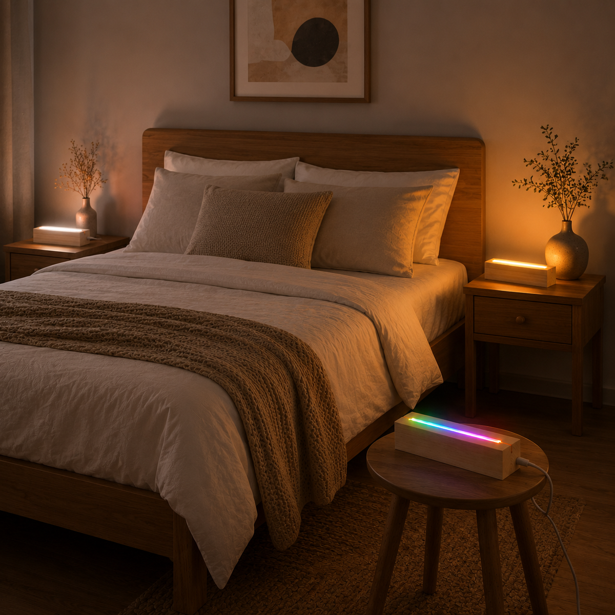 Lampe murale LED en bois – Faisceaux lumineux décoratifs