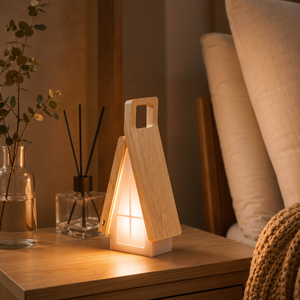 Wooden LED Bedside Lamp – Rechargeable and Touch-activated