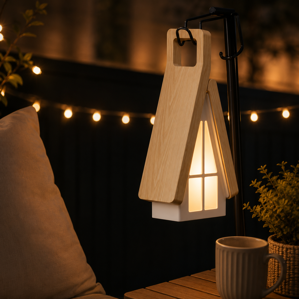 Wooden LED Bedside Lamp – Rechargeable and Touch-activated