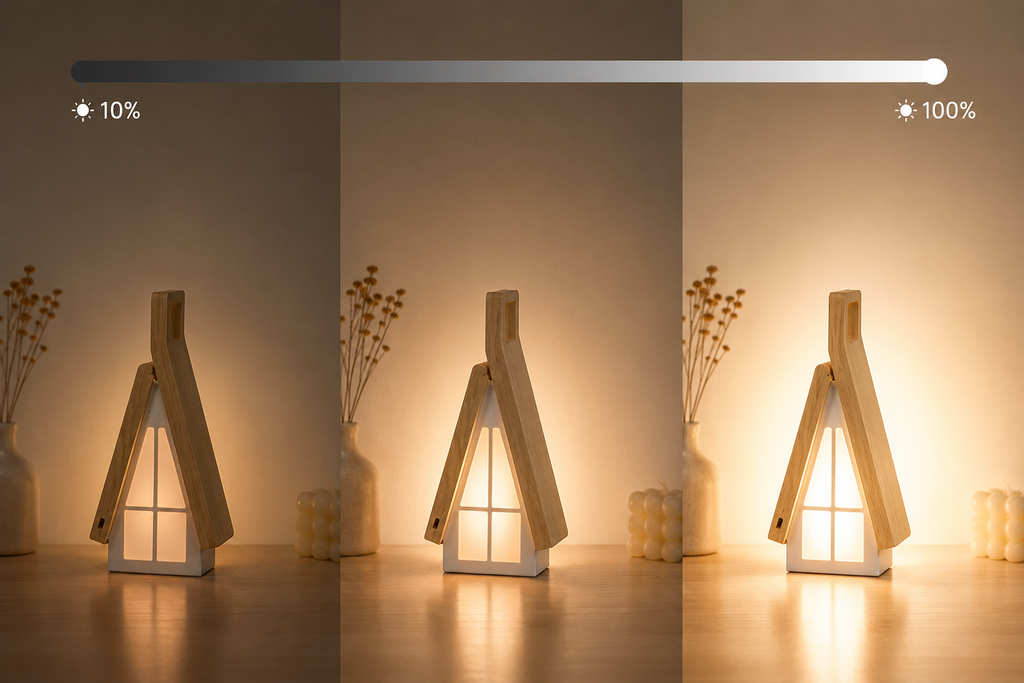 Wooden LED Bedside Lamp – Rechargeable and Touch-activated