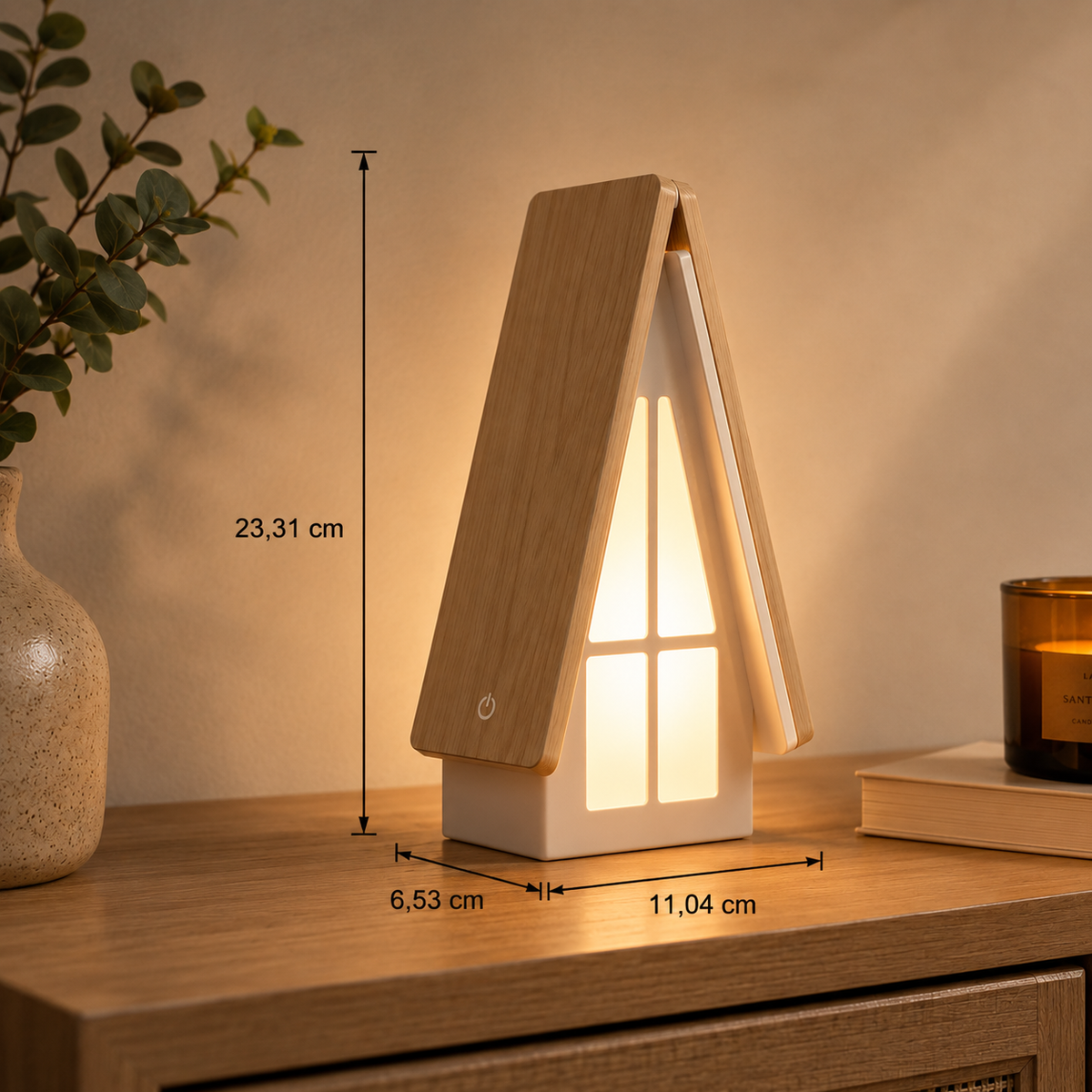 Wooden LED Bedside Lamp – Rechargeable and Touch-activated