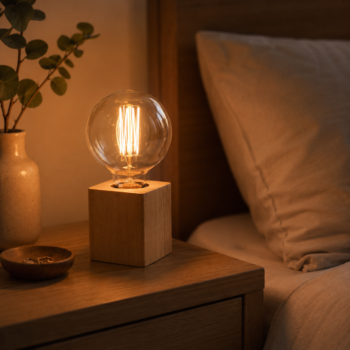 Lampe de chevet en bois douille E27 – Style vintage personnalisable