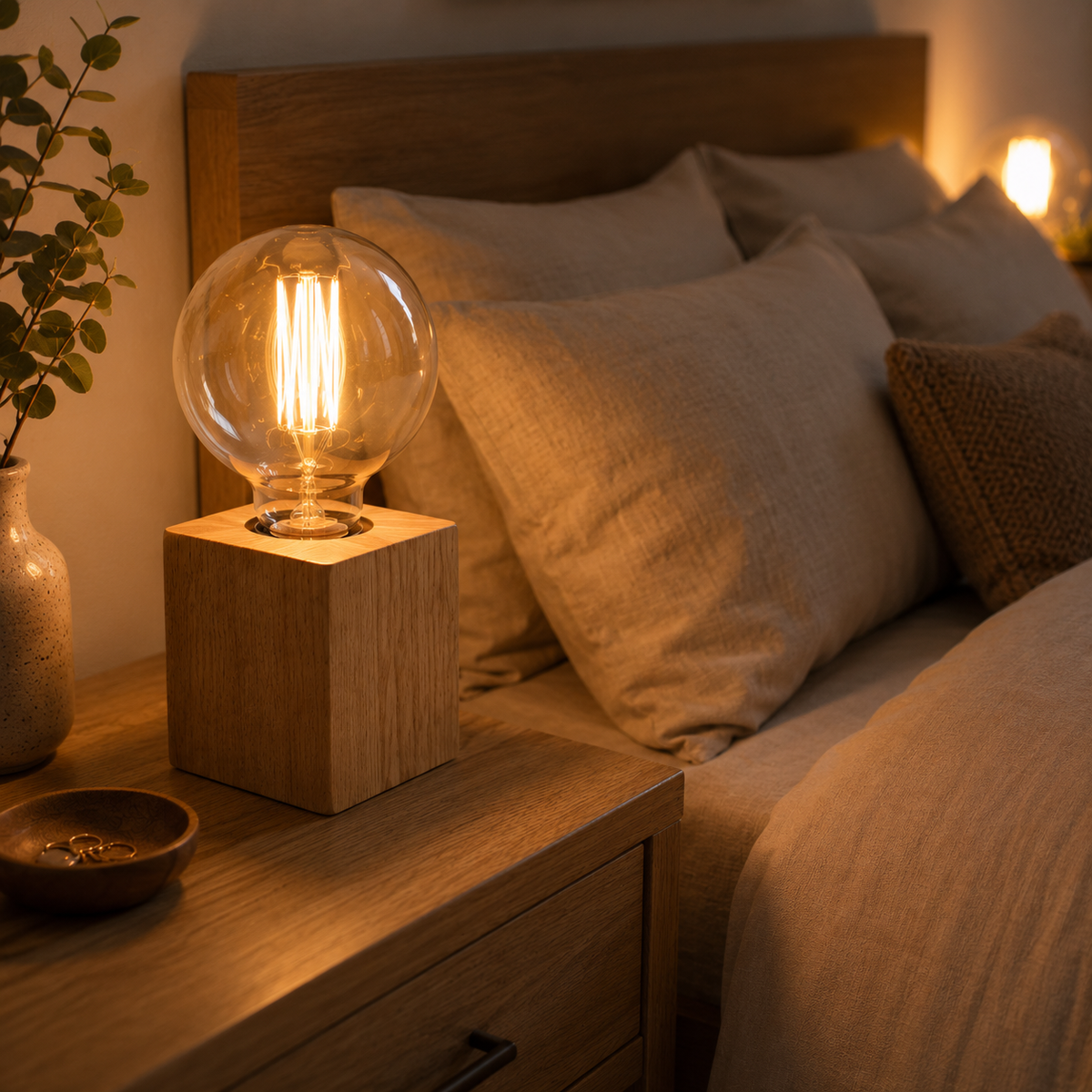 Lampe de chevet en bois douille E27 – Style vintage personnalisable