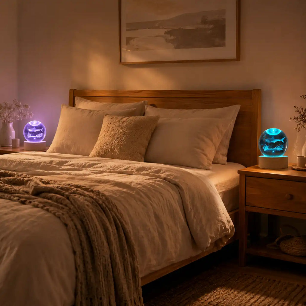 Lampe boule de cristal requin 3D – Veilleuse LED océanique