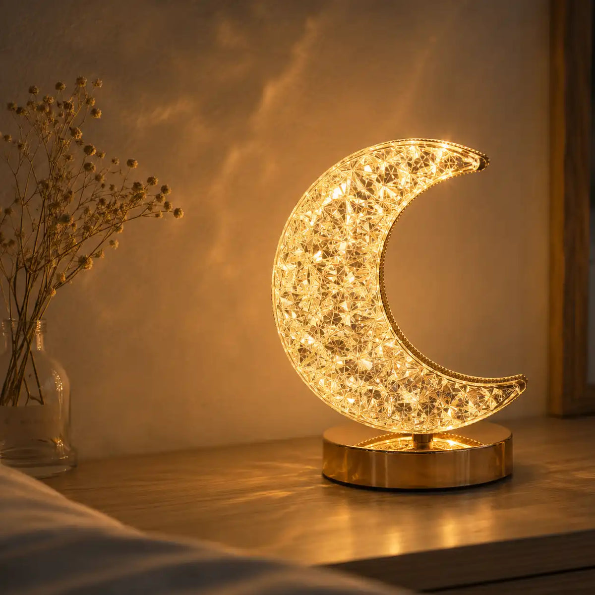 Lampe de chevet lune en cristal – LED tactile à intensité réglable