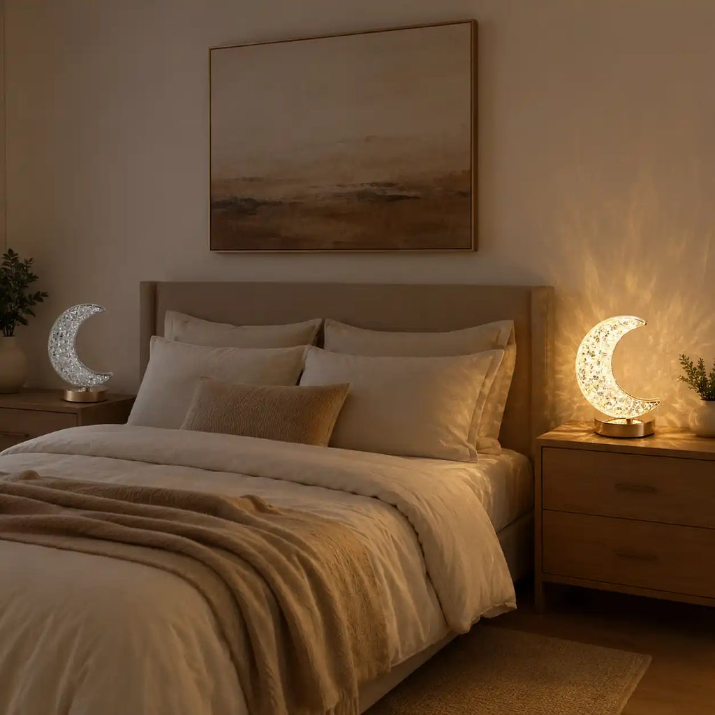 Lampe de chevet lune en cristal – LED tactile à intensité réglable