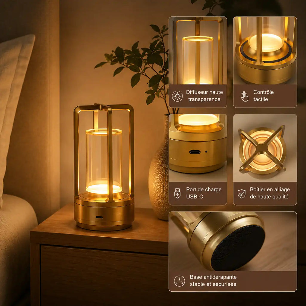 Lampe de chevet LED sans fil – Tactile, rechargeable et design moderne