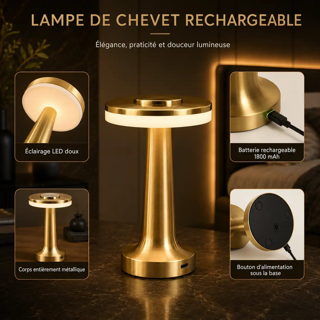 Lampe de chevet UFO LED tactile – Sans fil et rechargeable USB-C