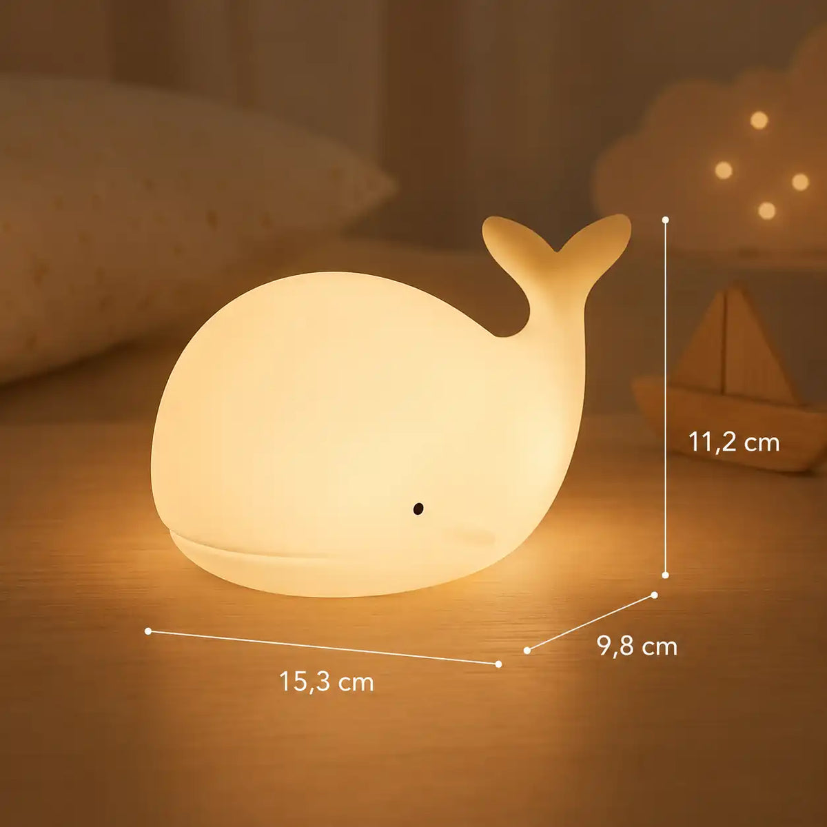 Veilleuse baleine en silicone – Lampe tactile rechargeable et multicolore