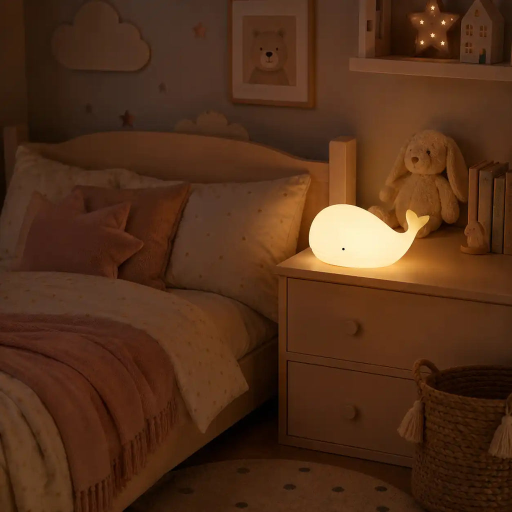 Veilleuse baleine en silicone – Lampe tactile rechargeable et multicolore