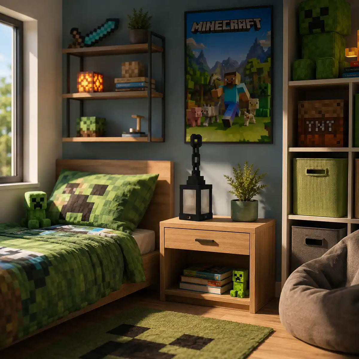 Lampe lanterne Minecraft LED – Veilleuse multicolore avec télécommande