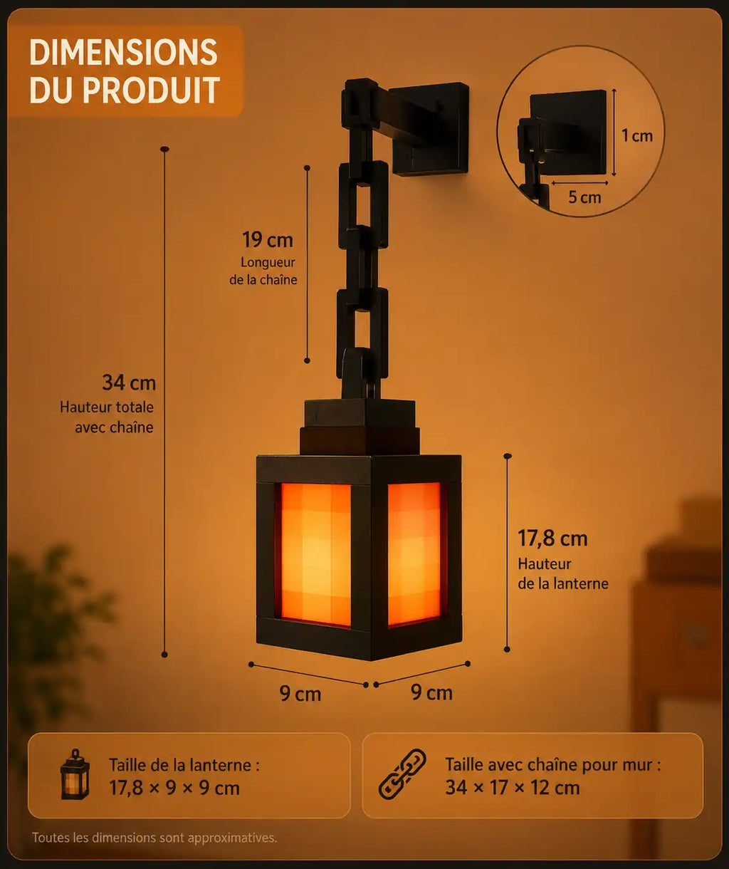 Lampe lanterne Minecraft LED – Veilleuse multicolore avec télécommande