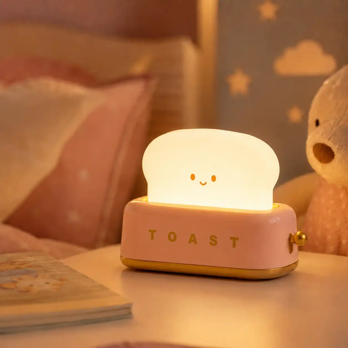 Rechargeable LED Toast Nightlight – Soft and Cute Bedside Lamp