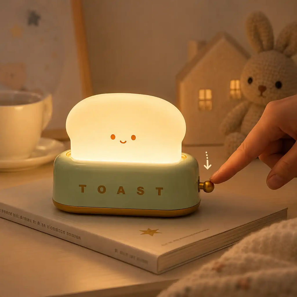 Rechargeable LED Toast Nightlight – Soft and Cute Bedside Lamp