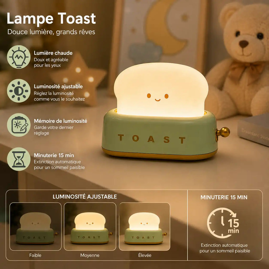 Rechargeable LED Toast Nightlight – Soft and Cute Bedside Lamp