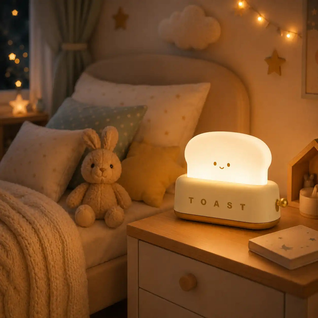 Rechargeable LED Toast Nightlight – Soft and Cute Bedside Lamp