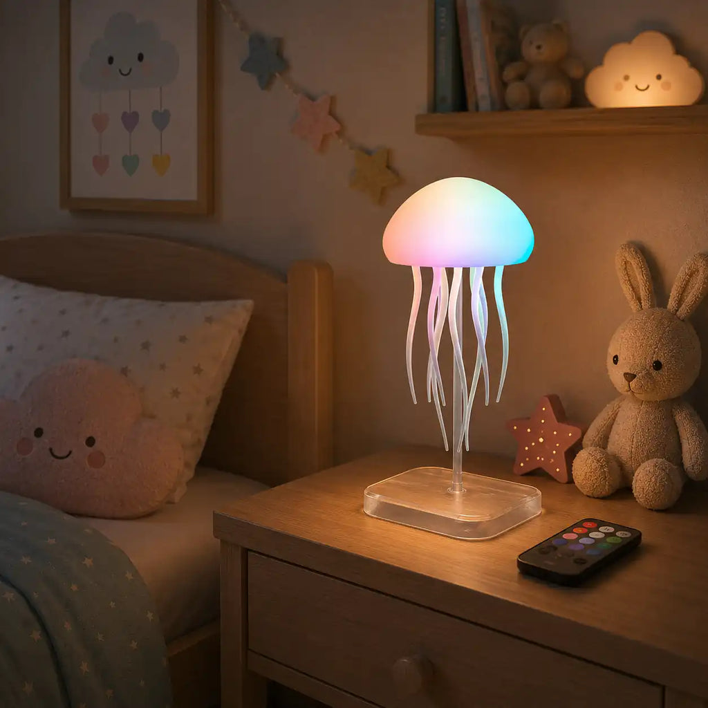 Lampe méduse LED multicolore avec télécommande – Veilleuse suspendue