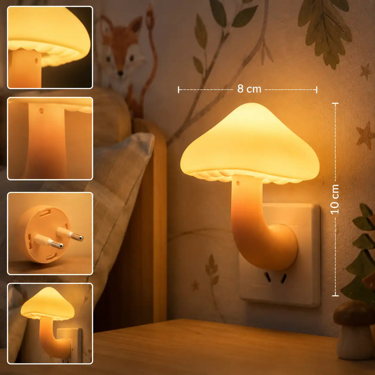 Veilleuse champignon LED colorée – Mini lampe de nuit pour prise secteur