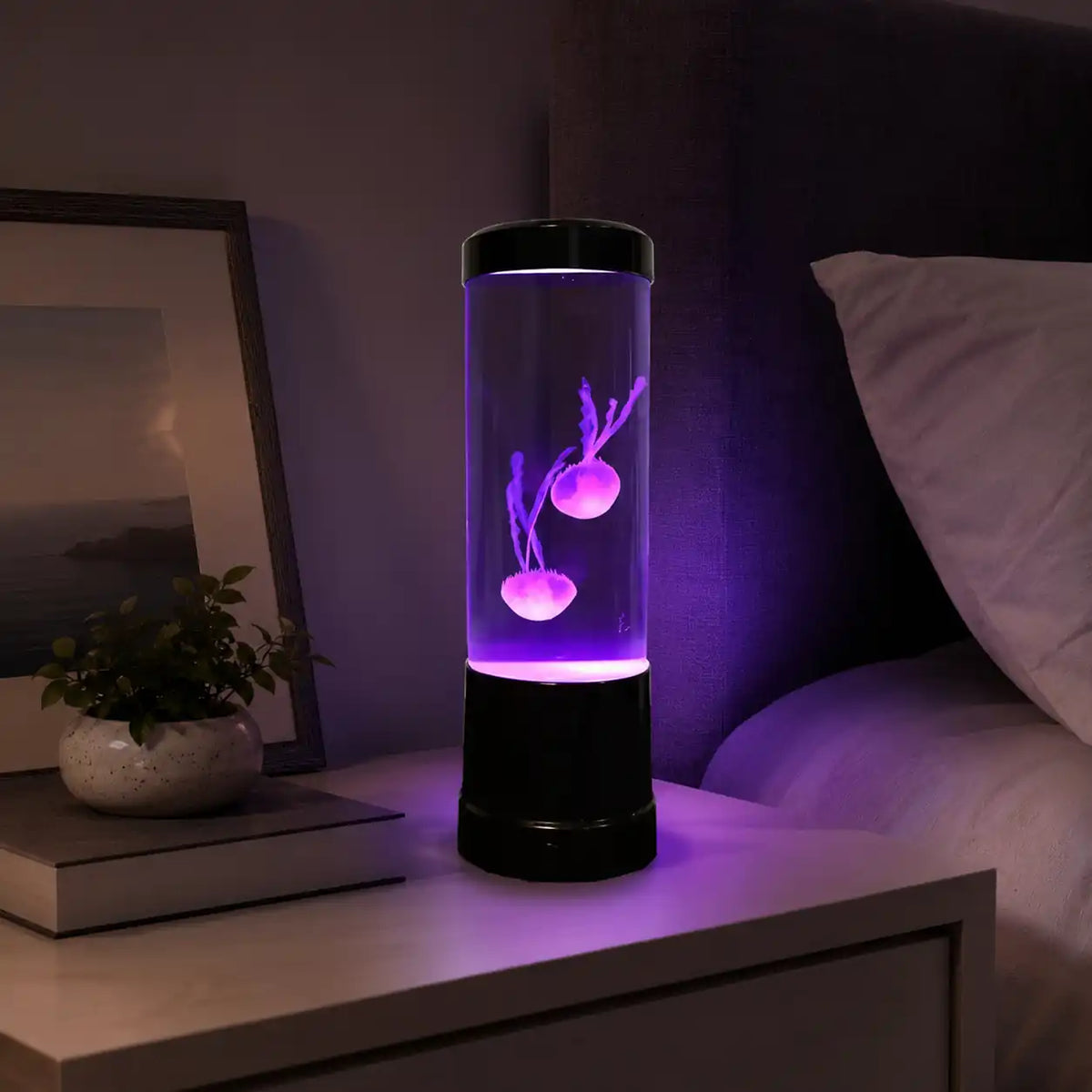 Lampe méduse LED avec aquarium décoratif – Veilleuse lumineuse multicolore
