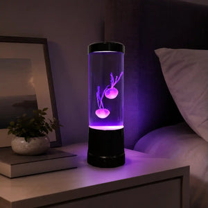 Lampe méduse LED avec aquarium décoratif – Veilleuse lumineuse multicolore