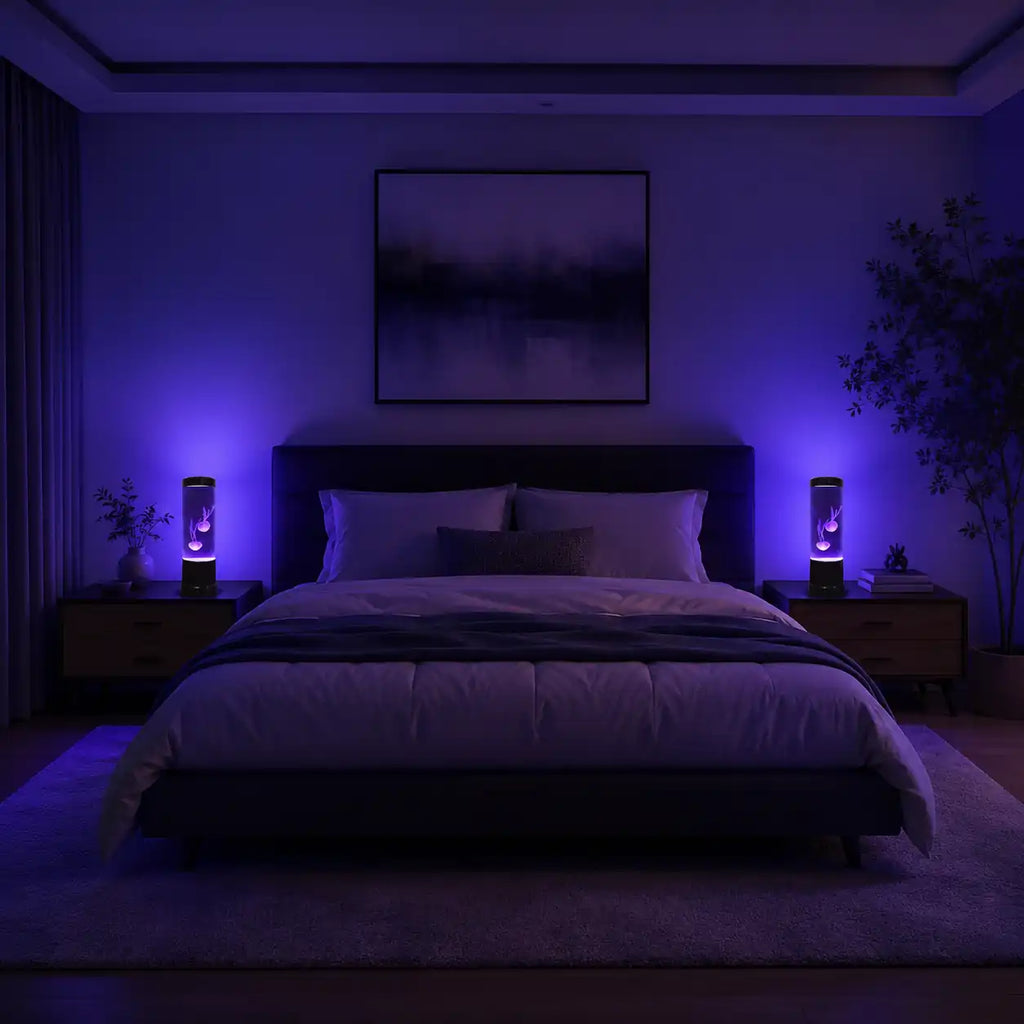 Lampe méduse LED avec aquarium décoratif – Veilleuse lumineuse multicolore
