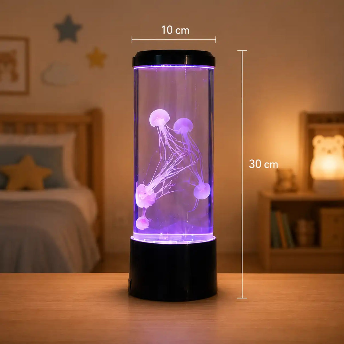 Lampe méduse LED avec aquarium décoratif – Veilleuse lumineuse multicolore