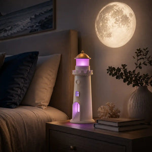 Lighthouse Bedside Lamp with Moon Projector – 3 Modes LED Night Light