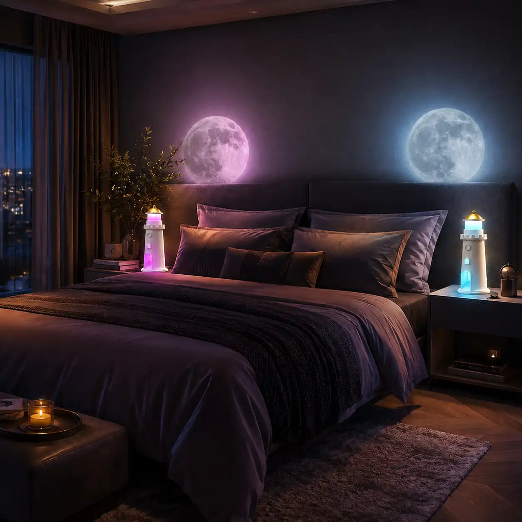 Lighthouse Bedside Lamp with Moon Projector – 3 Modes LED Night Light