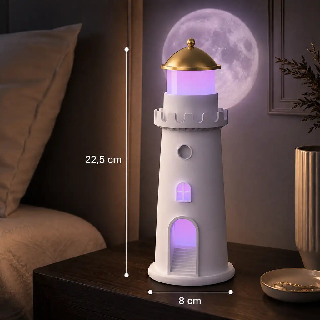 Lighthouse Bedside Lamp with Moon Projector – 3 Modes LED Night Light