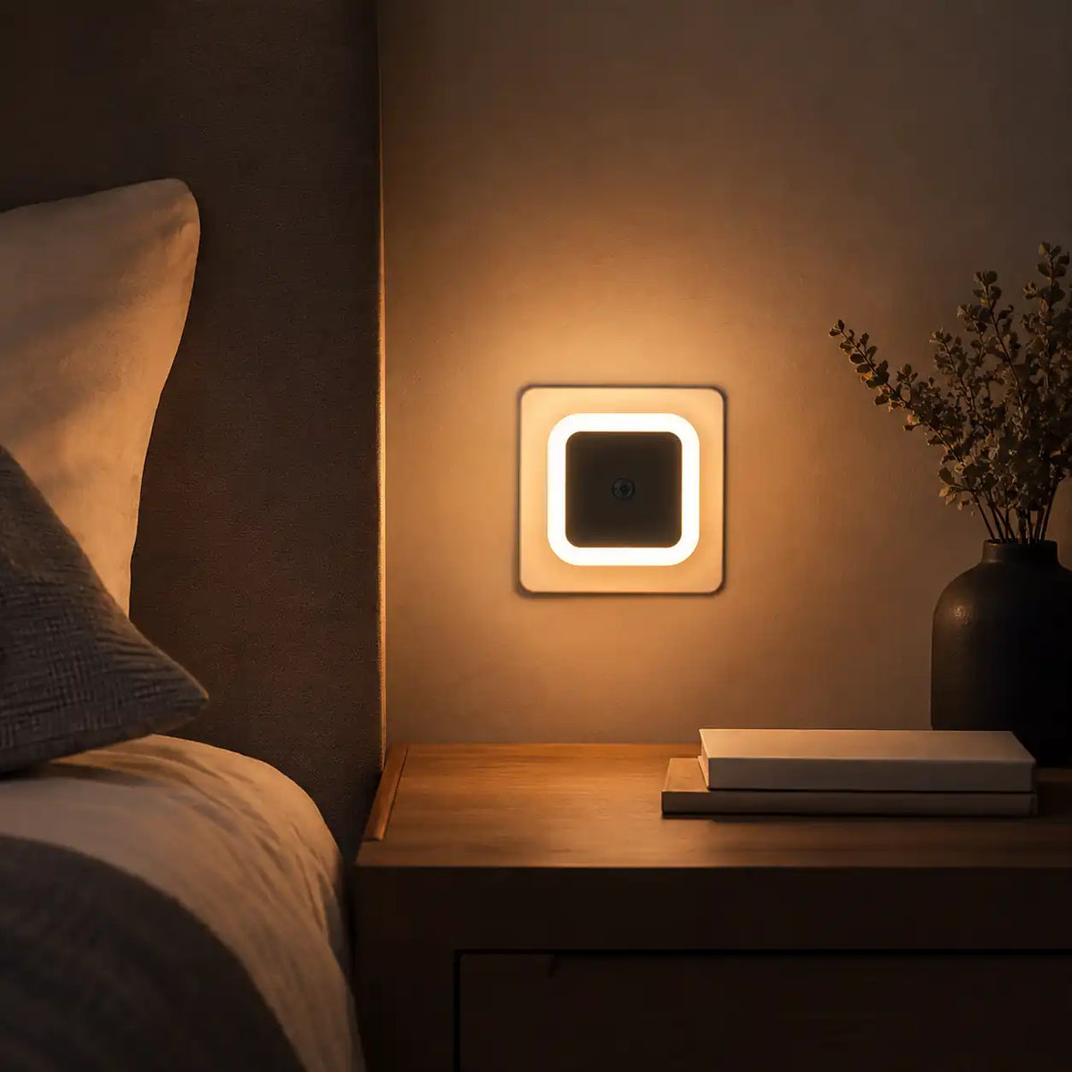 Veilleuse LED carrée rechargeable – Tactile sur prise secteur mural