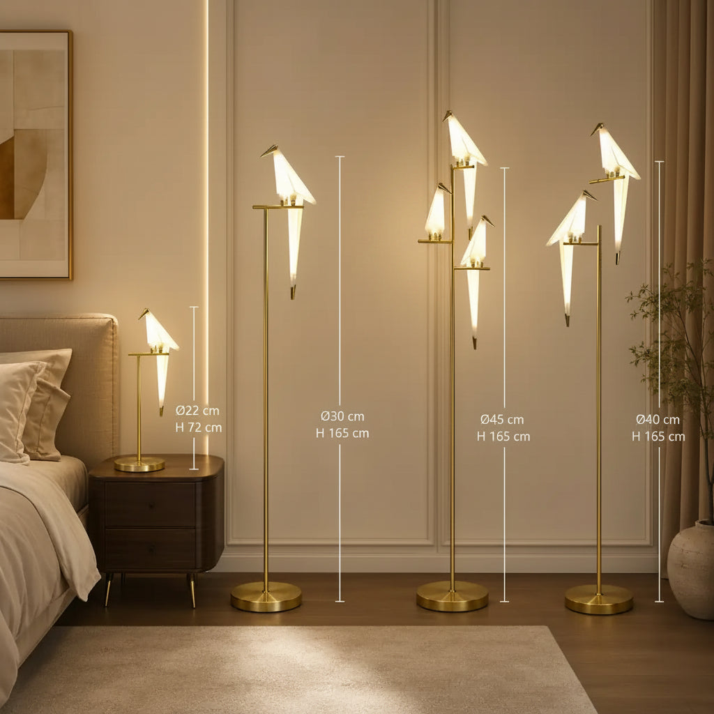 Lampadaire LED luxueux oiseaux origami – Design sculptural et lumière douce