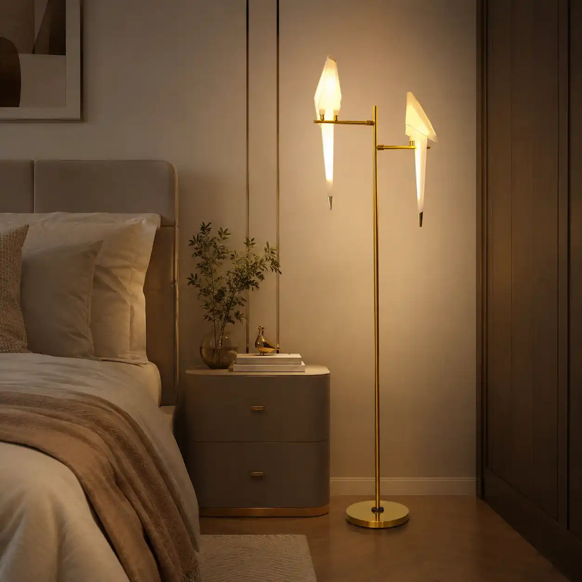 Lampadaire LED luxueux oiseaux origami – Design sculptural et lumière douce