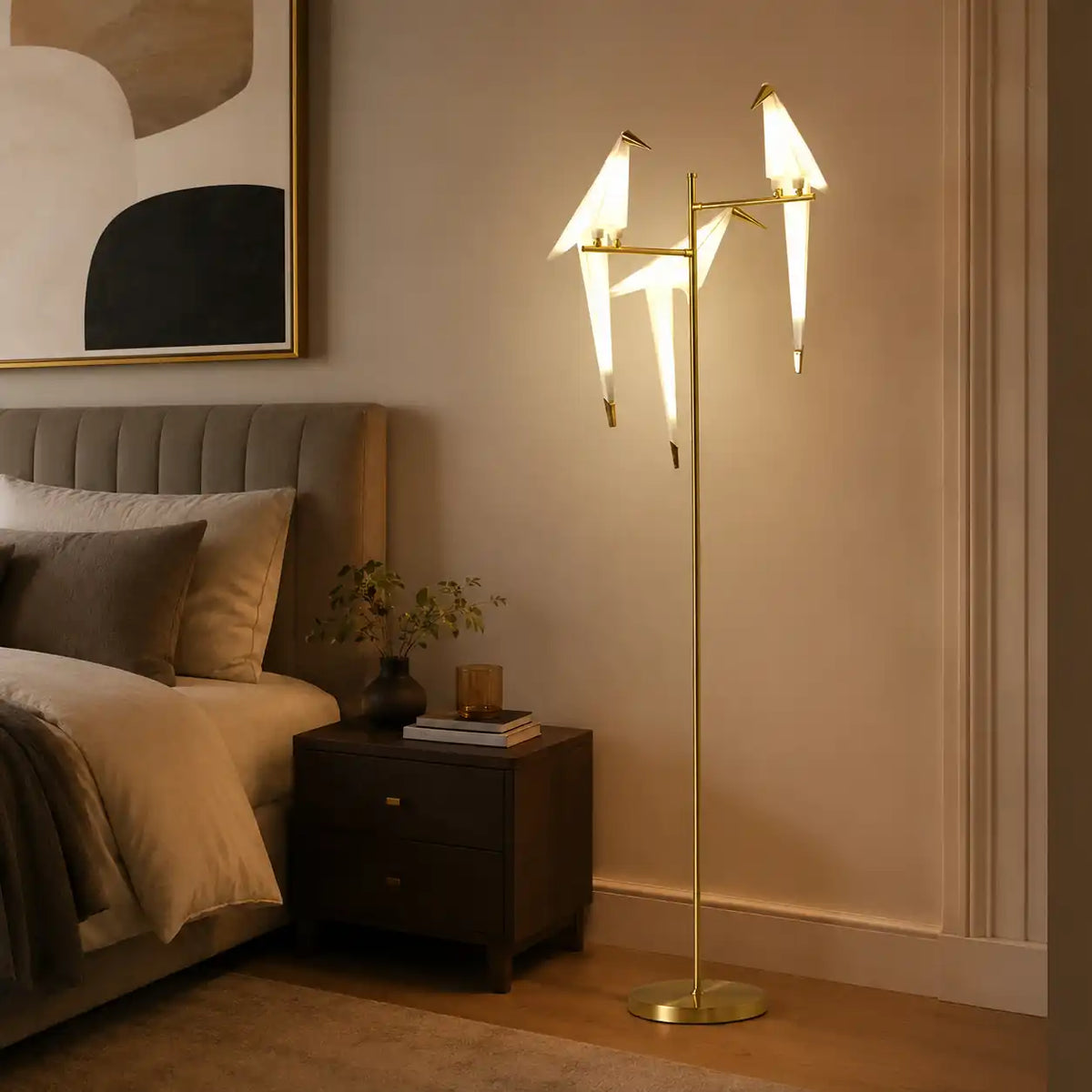 Lampadaire LED luxueux oiseaux origami – Design sculptural et lumière douce