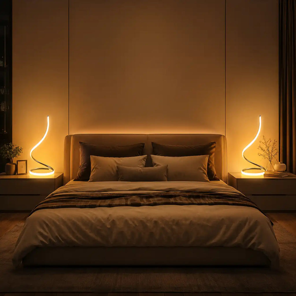 Touch-control spiral LED bedside lamp – 3 colors and dimmable