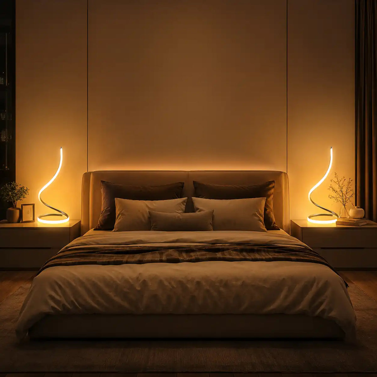 Touch-control spiral LED bedside lamp – 3 colors and dimmable