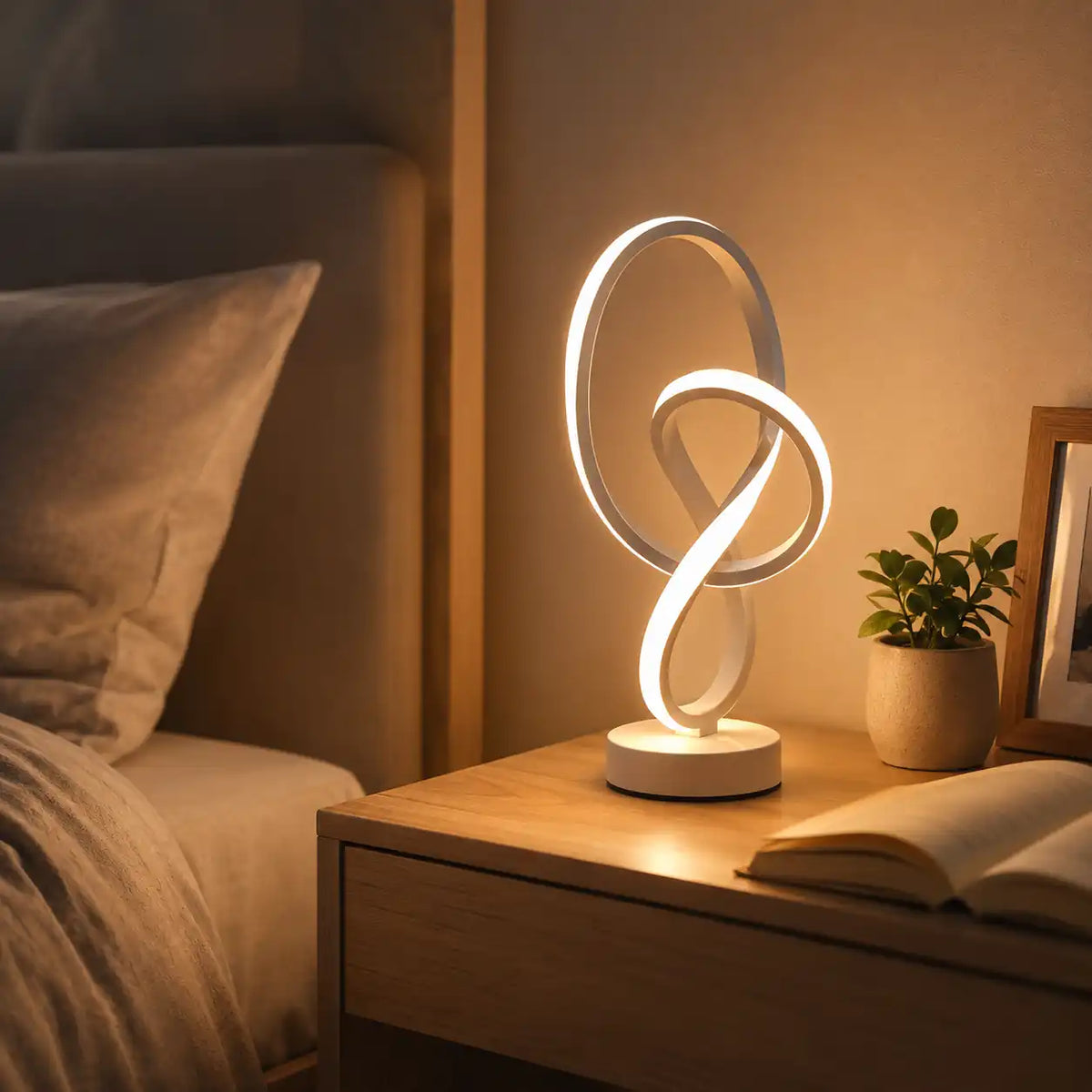 Lampe de chevet LED double hélice – 3 couleurs et commande tactile