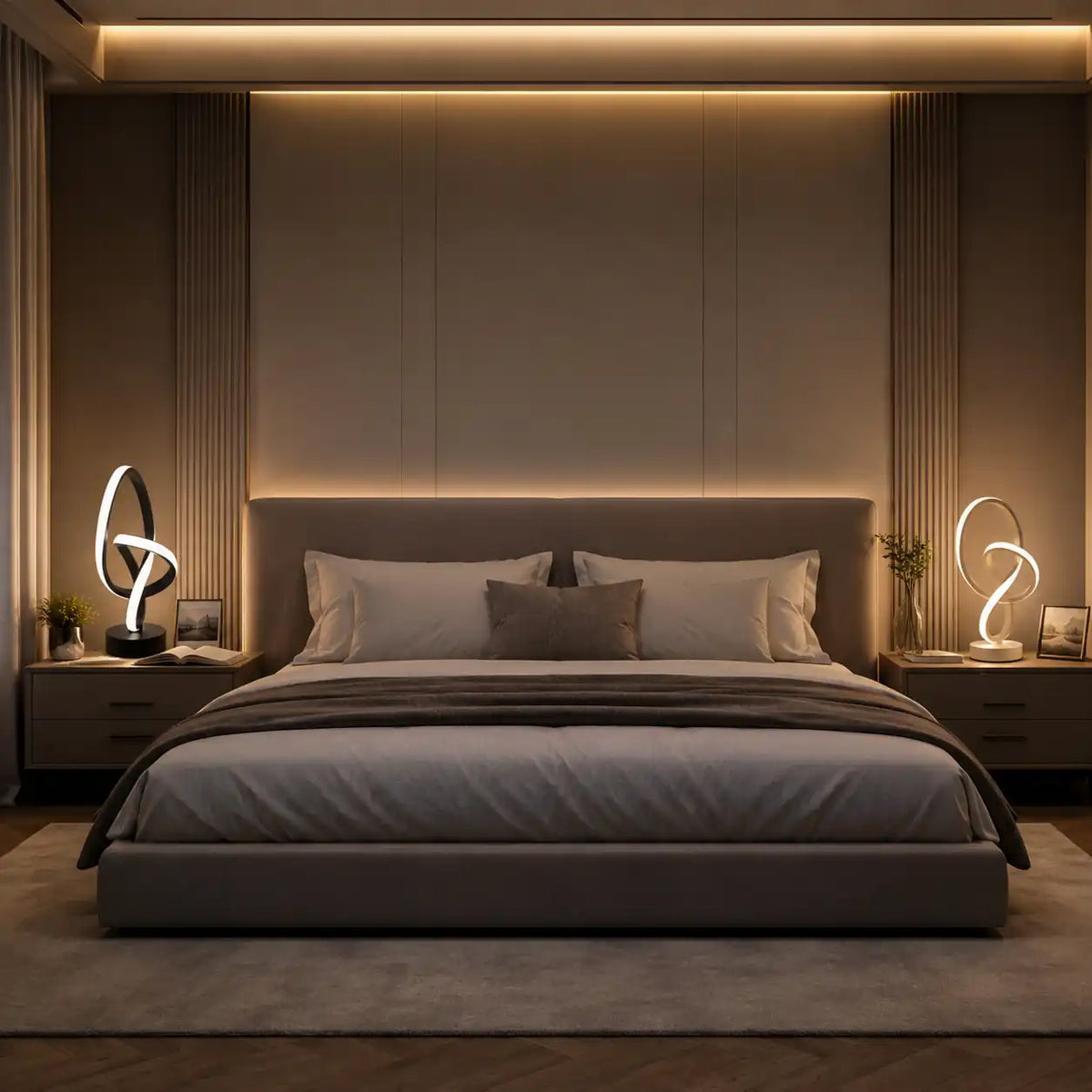 Lampe de chevet LED double hélice – 3 couleurs et commande tactile