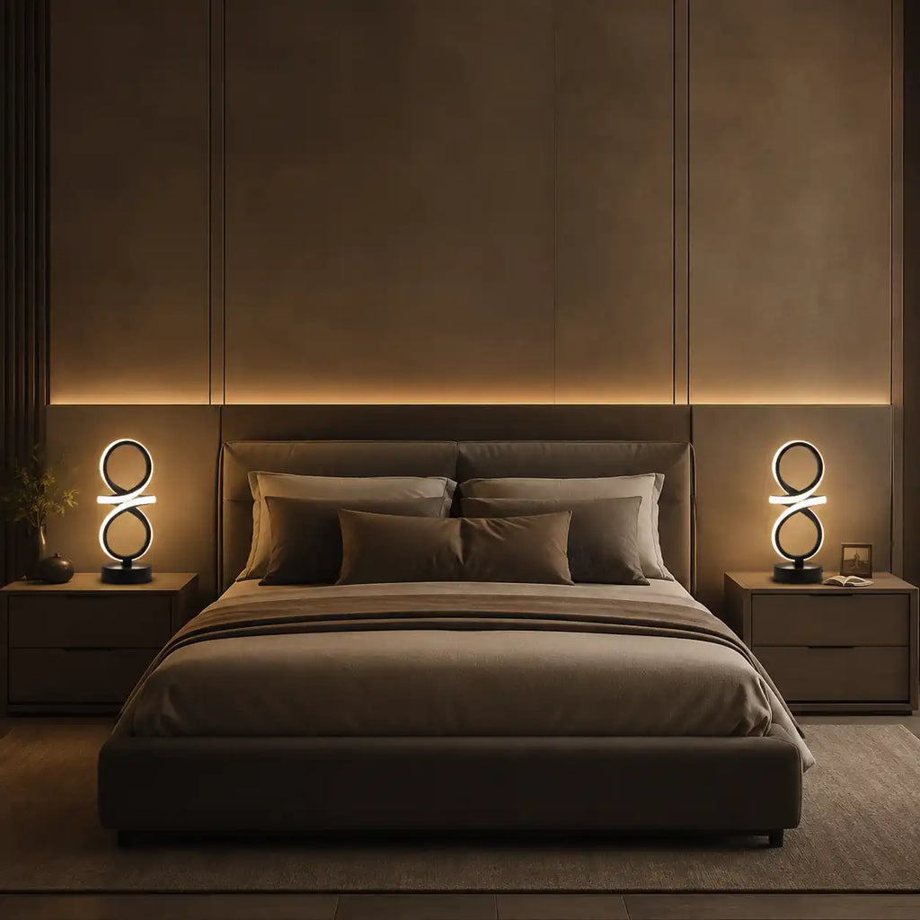 Lampe de chevet LED design infini – 3 températures de lumière