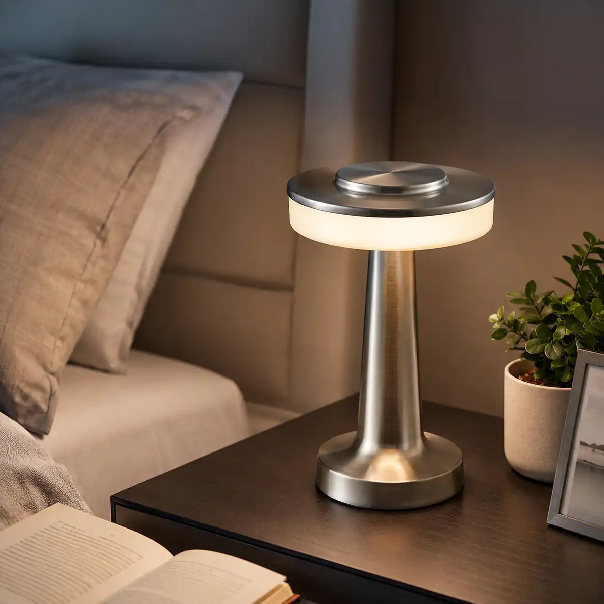 Cordless Touch LED Bedside Lamp – 3 Colors and Dimmable Brightness