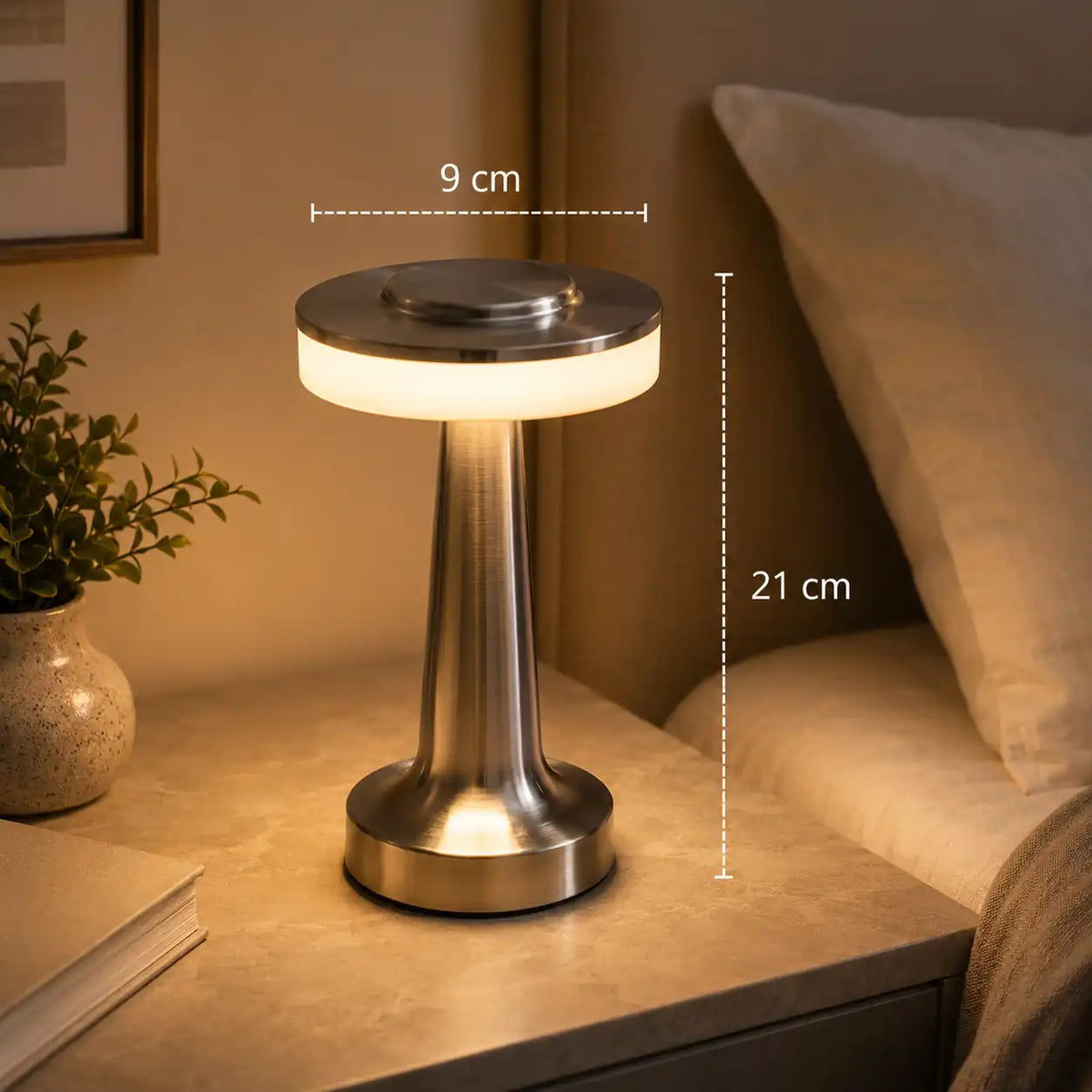 Cordless Touch LED Bedside Lamp – 3 Colors and Dimmable Brightness
