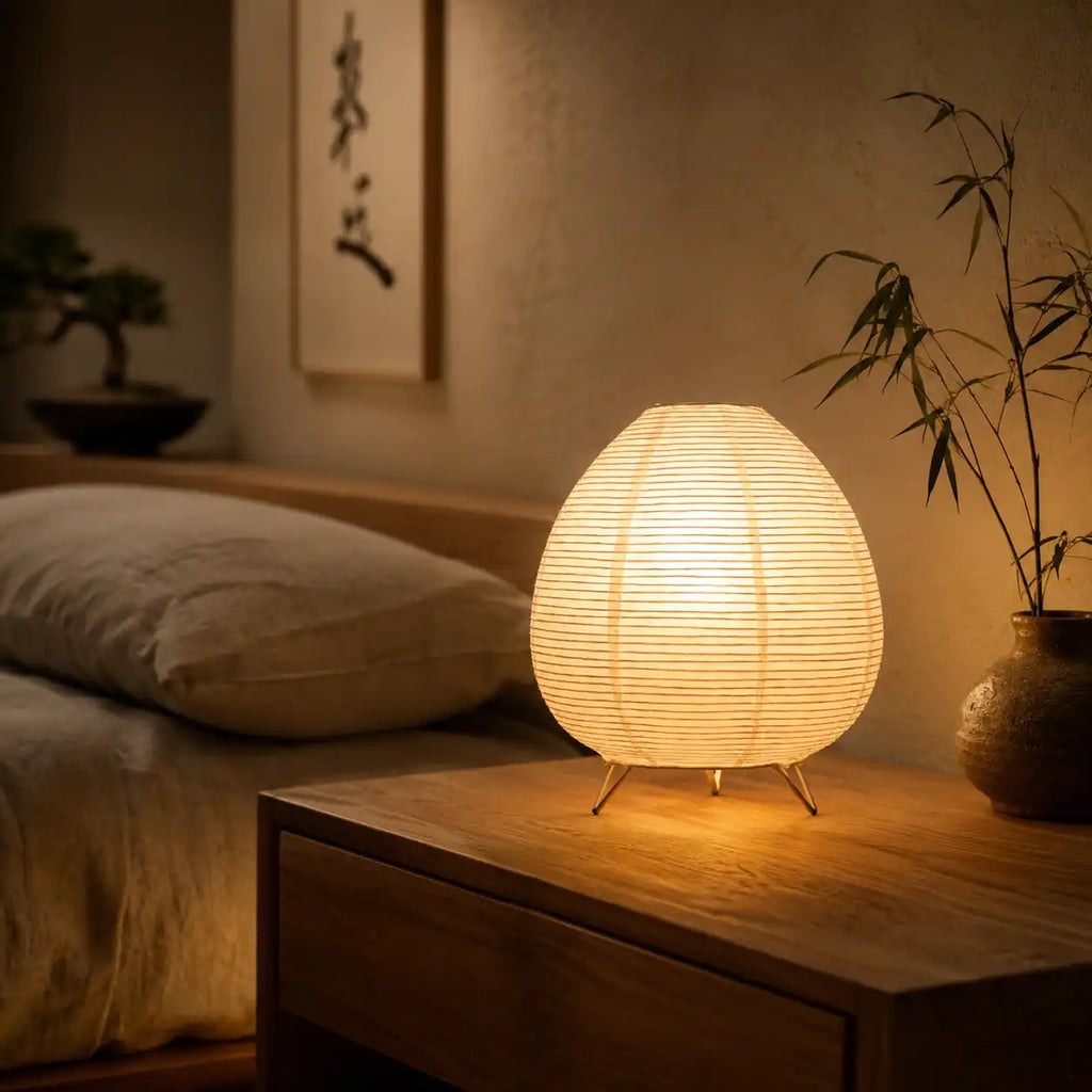 Japanese Paper Bedside Lamp – Round LED Akari Style Lantern