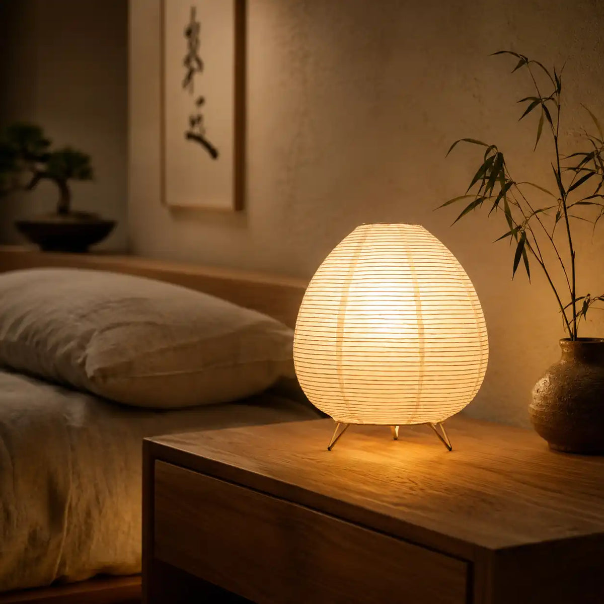 Lampe de chevet japonaise en papier – Lanterne ronde LED style Akari